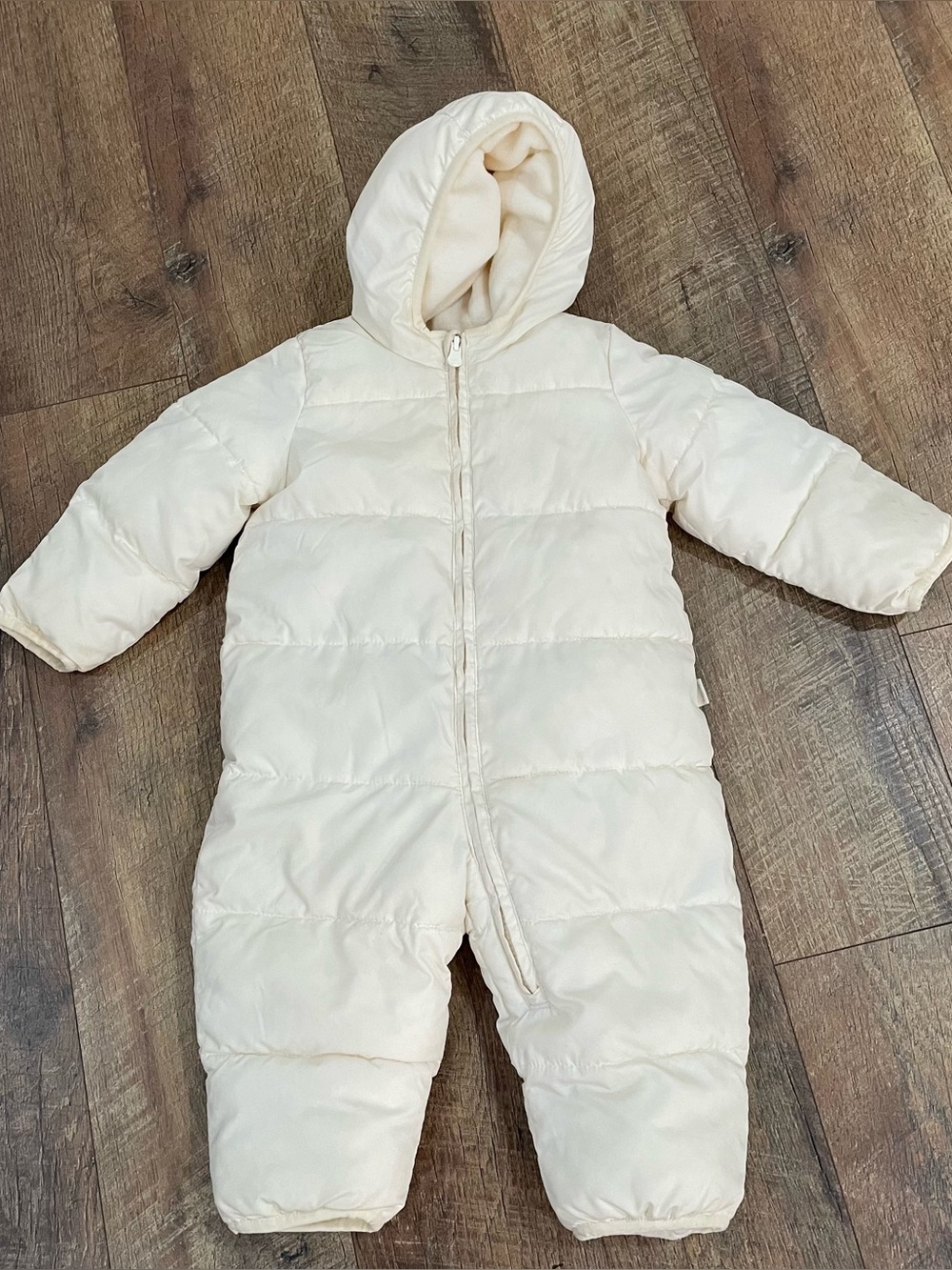 Baby Gap Puffer Bunting Snowsuit Fleece Lined Size 6-12 Months Ivory Zipper